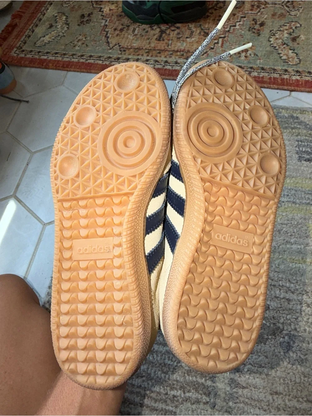 adidas Samba Suede Sneakers in Beige with Navy Stripes